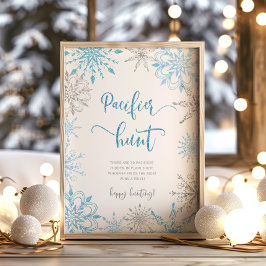 Blåraffel av silver snöflingor poster