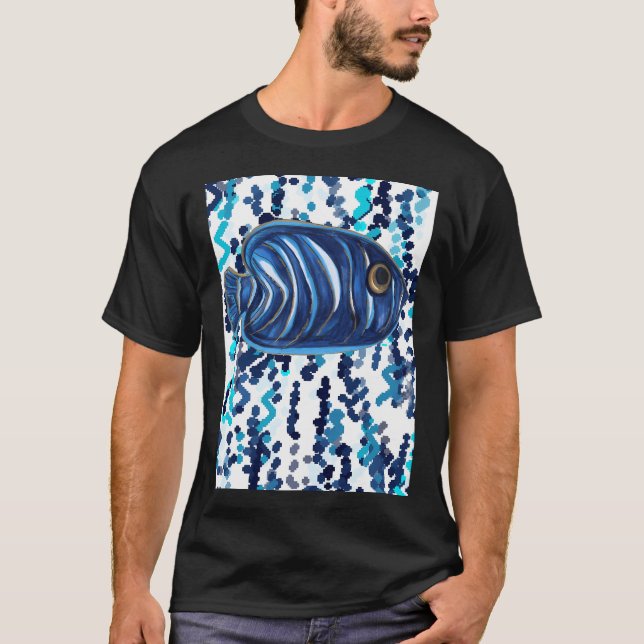 Blårandig ängelfiskmönster t shirt (Framsida)