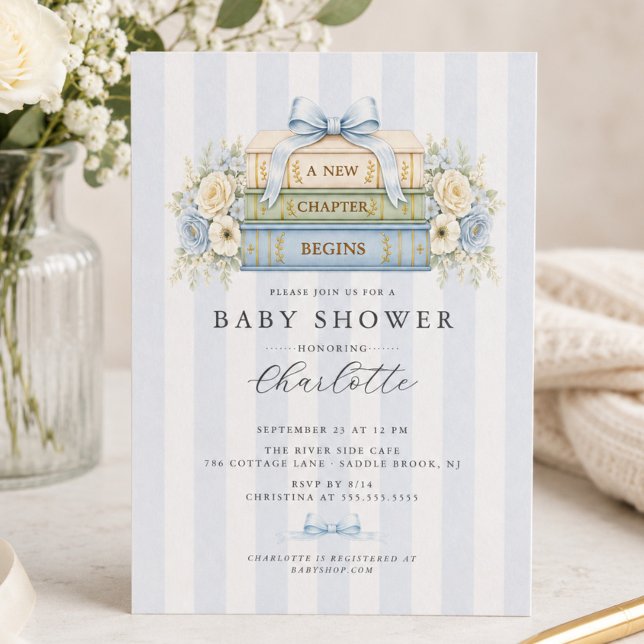 Blårandig babyboy-dopinvitation inbjudningar (Skapare uppladdad)