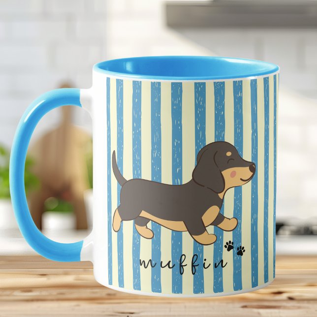 Blårandig Dachshund-illustration Mugg (Skapare uppladdad)