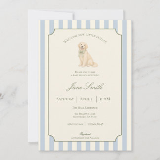 Blårandig Golden Retriever Baby Shower Inbjudningar