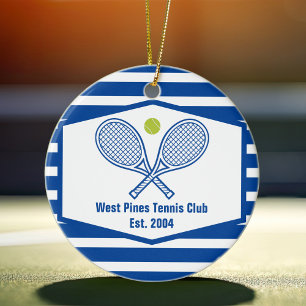 Blårandig tennis anpassad country club julgransprydnad keramik