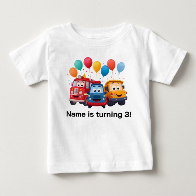 Blårandigt lastbils födelsedagstema t shirt (Framsida)
