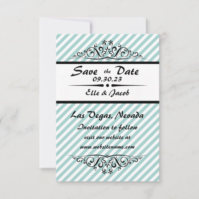Blårandigt Save the Date - 3x5 platt fotokort Spara Datumet (Framsida)