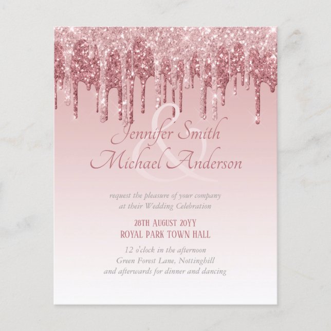 Blåreglaget Rosa ros Guld vid Glitter Bröllop (Framsida)