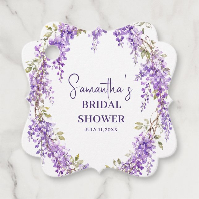 Blåregnsblommor Lila Akvarell Bröllopsdusch Gåvor Etiketter (Framsida)