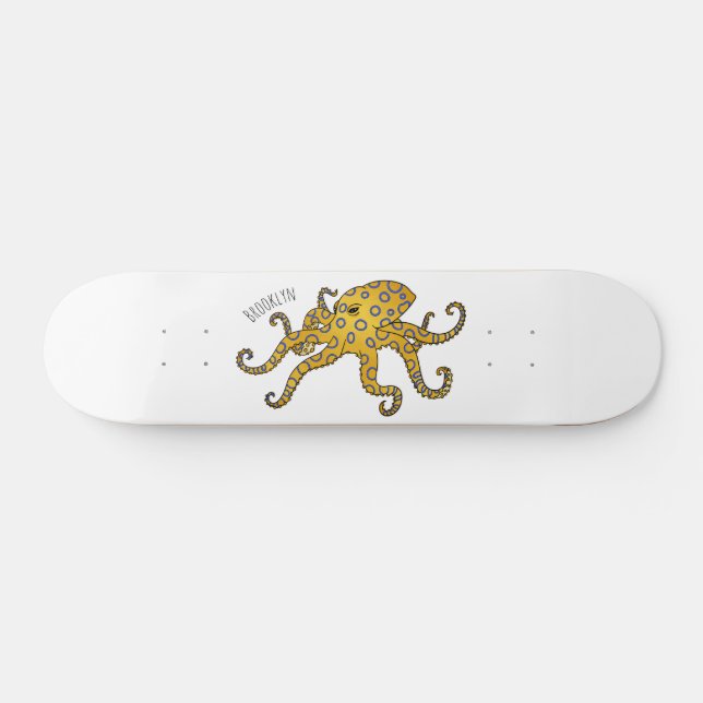 Blåringad illustration av bläckfiskens tecknad mini skateboard bräda 18,5 cm (Horz)