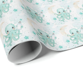 Blåringad oktopus Baby Watercolor Mönster Presentpapper