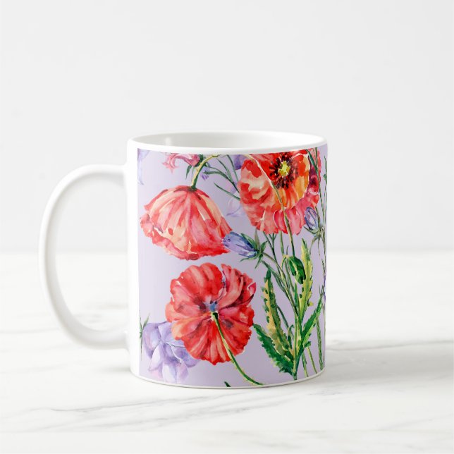 Blåringblomma från Bouquet, rosa klockblomma och p Kaffemugg (Vänster)