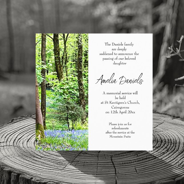Blåringträslag Beundal Announcement Card Inbjudningar (Elegant funeral announcement cards for a beautiful soul lost too soon.💕)
