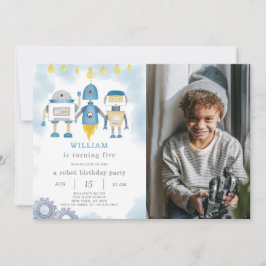 Blårobot-inbjudan på födelsedagen med foto inbjudningar