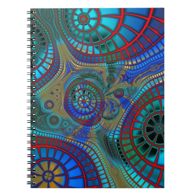 Blåröd Grönt Fractaler Modern Art Anteckningsbok (Framsidan)