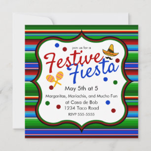 Blåröd Grönt Sarape Cinco de Mayo-inbjudan Inbjudningar