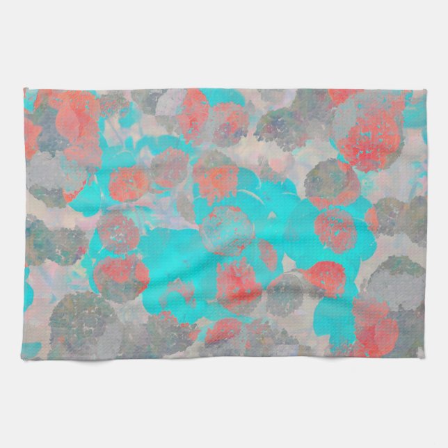 Blåröd konst av romantisk blommigt/blomma mönster kökshandduk (Horisontell)