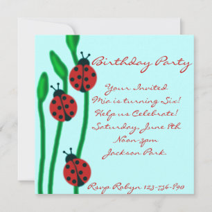 Blåröd och Grönt ladybug Birthday-inbjudan Inbjudningar
