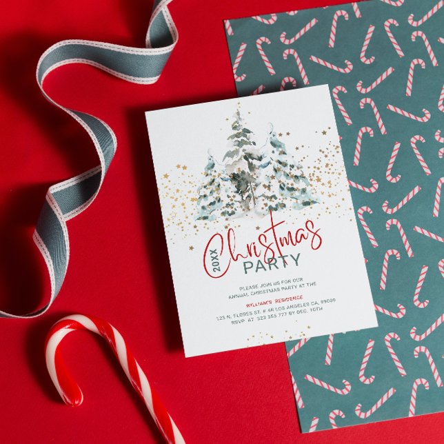 Blåröd och guld traditionella vattenfärger träd inbjudningar (Skapare uppladdad)