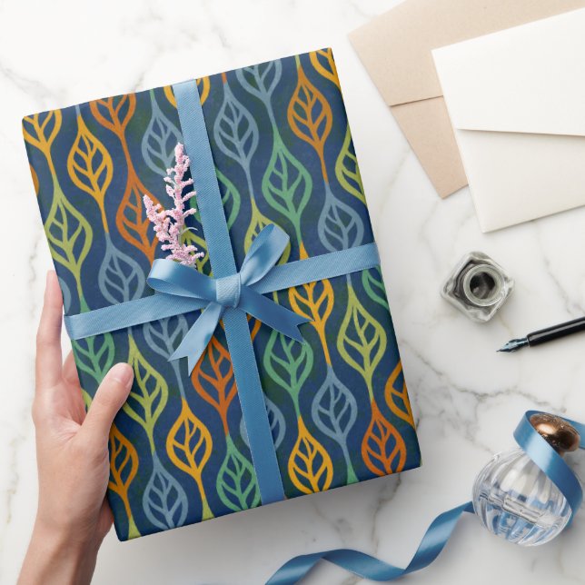 Blåröd Orange Grönt Teal Höst löv Mönster Presentpapper (Gifting)