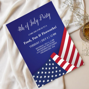 Blåröd vit amerikansk Flagga Modern 4 juli Inbjudningar