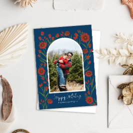 Blåröda blommor Boho Arched Photo Helgdag Card Julkort