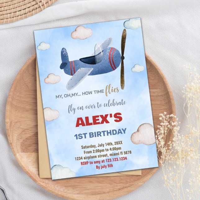 Blåröda flygplansinbjudningar på födelsedagen inbjudningar (Blue Red Airplane Birthday Invitations)