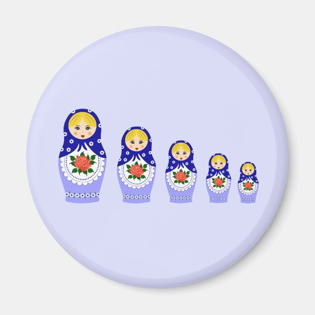 Blårosisk matryoshka-dockor magnet (Framsidan)