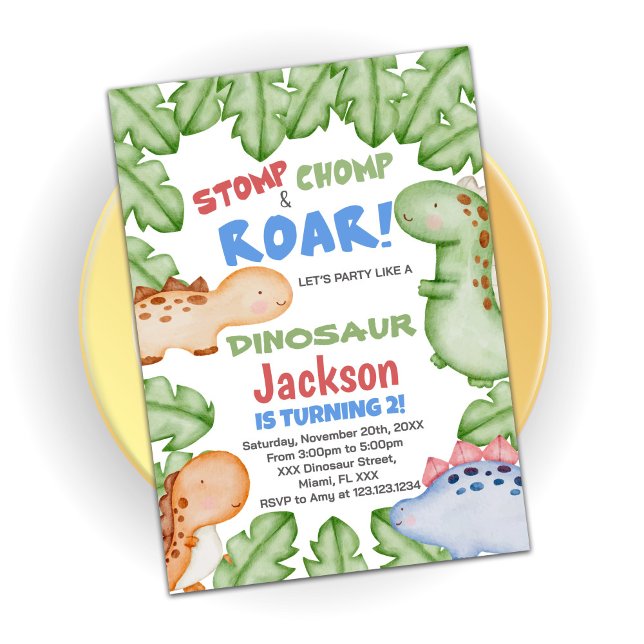 Blårött dinosauris-födelsedagsinbjudningar inbjudningar (Skapare uppladdad)