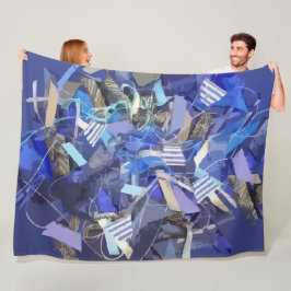 Blårött indigo-vitt grått-abstrakt-geometriskt ran fleecefilt
