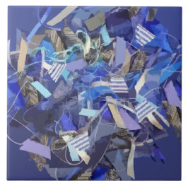 Blårött indigo-vitt grått-abstrakt-geometriskt ran kakelplatta