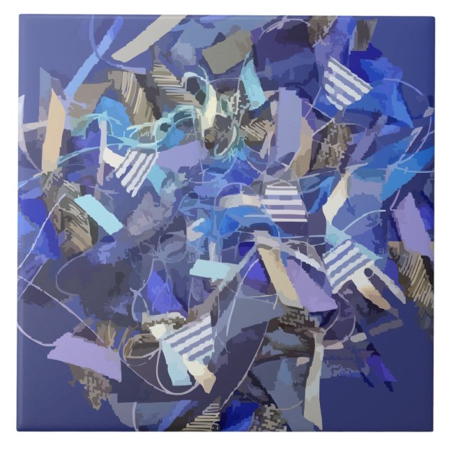 Blårött indigo-vitt grått-abstrakt-geometriskt ran kakelplatta (Framsidan)