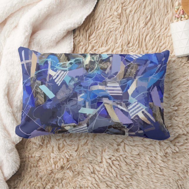 Blårött indigo-vitt grått-abstrakt-geometriskt ran lumbarkudde (Filt)