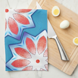 Blårött tio stub-stjärna kaleidoskop i mjuk, blank kökshandduk