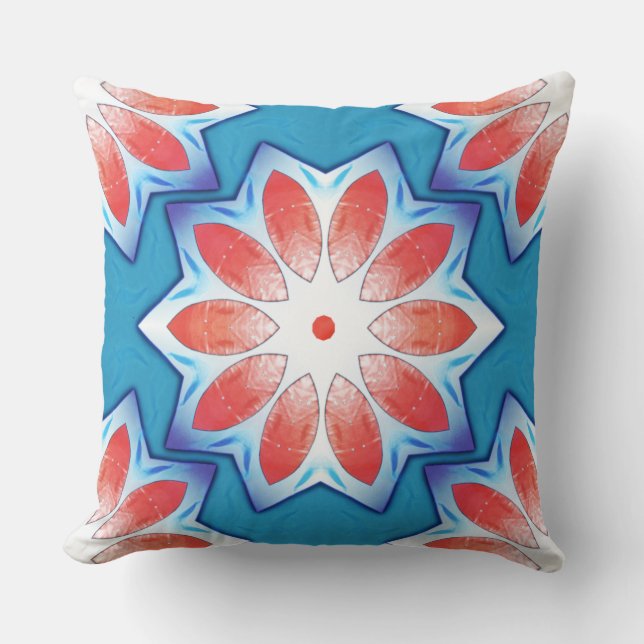 Blårött tio stub-stjärna kaleidoskop i mjuk, blank kudde (Framsida)