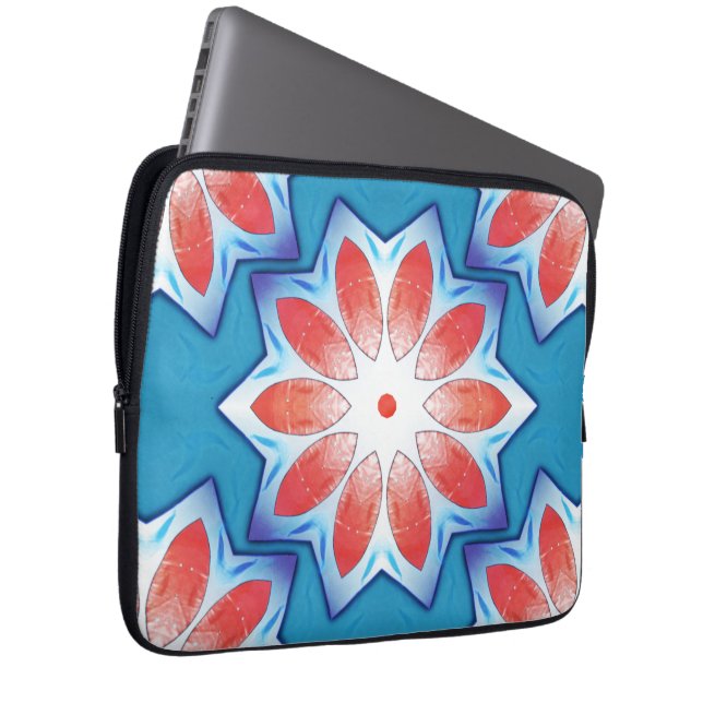 Blårött tio stub-stjärna kaleidoskop i mjuk, blank laptop fodral (Framsidan Höger)