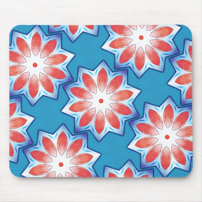 Blårött tio stub-stjärna kaleidoskop i mjuk, blank musmatta (Framsidan)