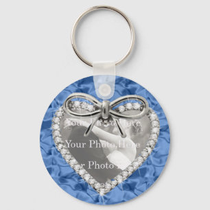 Blårund Diamond Heart Ram-nyckelkedja Nyckelring