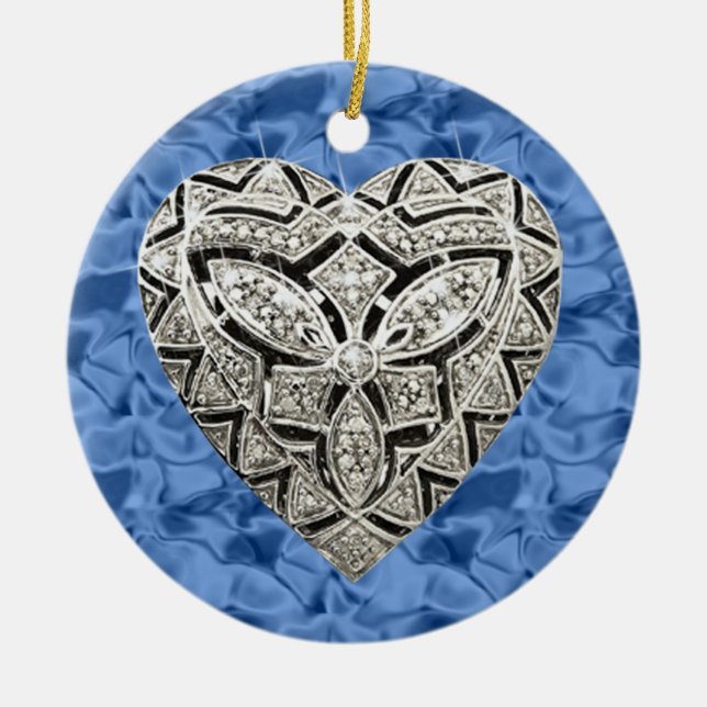 Blårund Elegant Designer Heart Ornament (Framsidan)