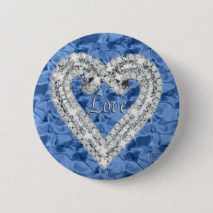 Blårund Kärlek Diamond Heart-knapp Knapp