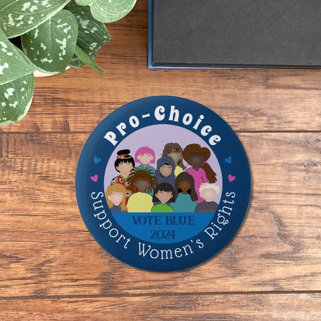Blårundad knapp för kvinnors Höger (Pro-Choice round blue pin button .)