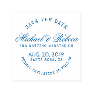 Blårundig typografi - Rustic - spara datumet Bröll Självfärgande Stämpel