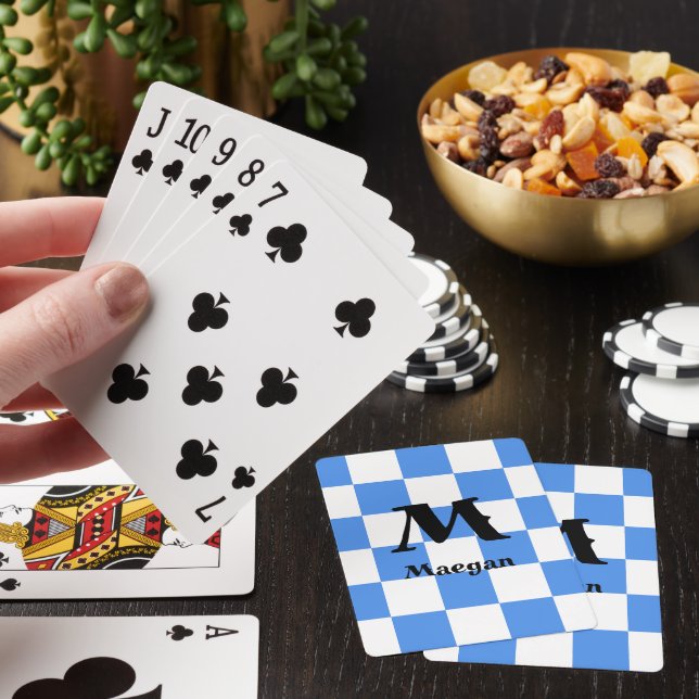 Blårutig bakgrund casinokort (På plats)