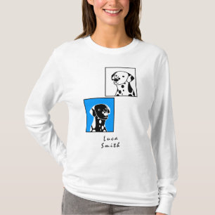 BLÅS BLACK OCH VIT HUNDAR BLÅ RAM T SHIRT