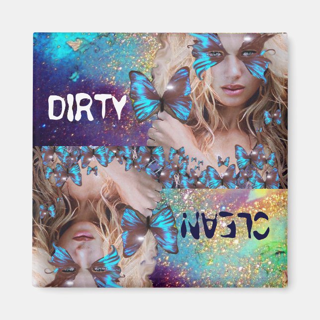 BLÅS BUTTRYCKLIGEN MED GRÖNT GULD SPARKLES MAGNET (Framsidan)