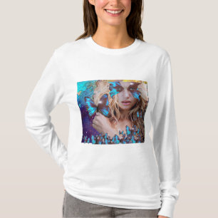 BLÅS BUTTRYCKLIGEN MED GRÖNT GULD SPARKLES T SHIRT