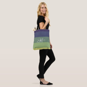 Blås + Gröntar Färg Blockera Rand Monogram Namn Tygkasse