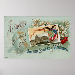 Blås illlustrerade atlas poster