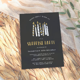 Blås inte Guld Glitter överraskande Födelsedagsfes Inbjudningar