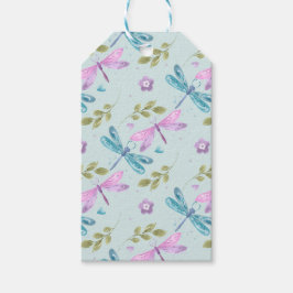 BLÅS ROSA LILA VATTENFÄRGDRAGONFLIK PRESENTETIKETT