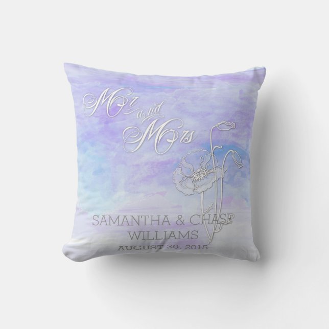 BLÅS VATTENFÄRG OCH POPIES PILLOW KUDDE (Framsida)