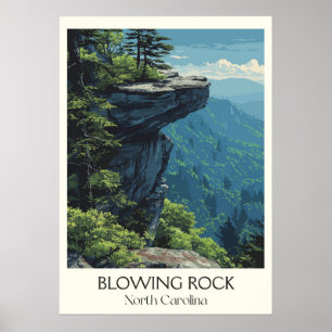 Blås Vintagen Mountain Cliff View Art från Sten NC Poster