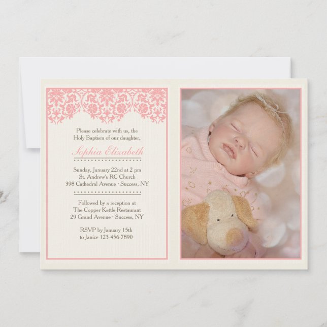 Blåsa Rosa Baptism - fotoinbjudan Inbjudningar (Framsida)
